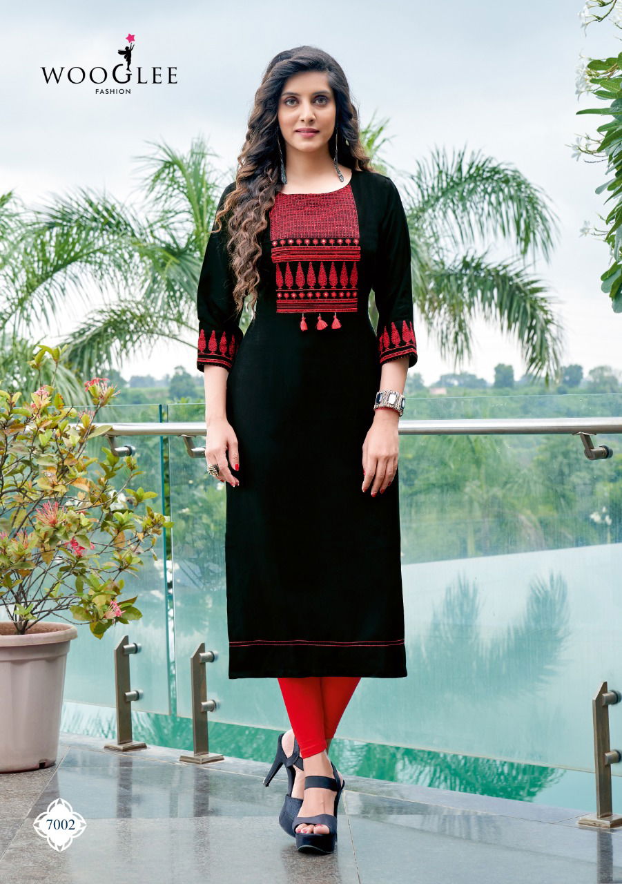 Wooglee 4Ever Ethnic Wear Nylone Viscose Neck Work Designer Kurti Collection